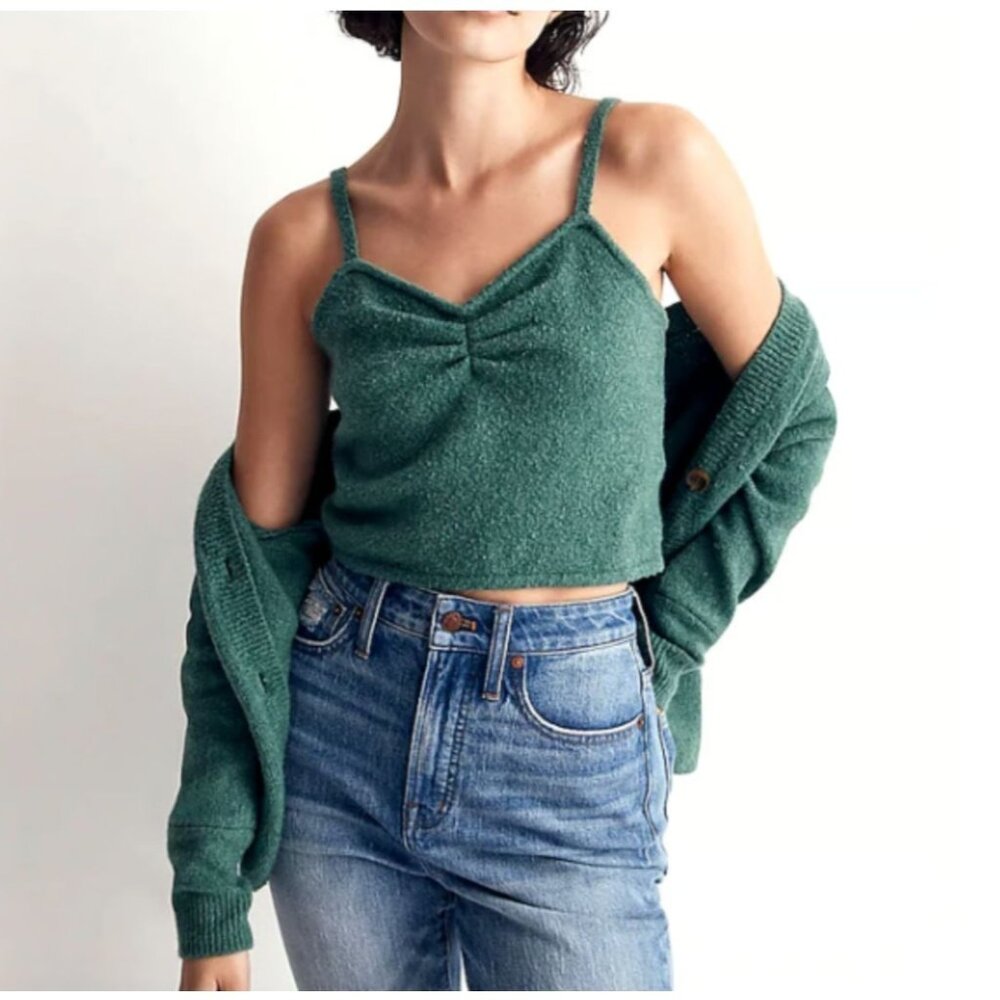 Madewell Women's XS Green Knit crop Tube Top tank very soft fuzzy shirt wool